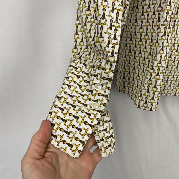 Lands End Top Womens 22W White Yellow Equestrian Horse Bit Career Button Up - Picture 7 of 13